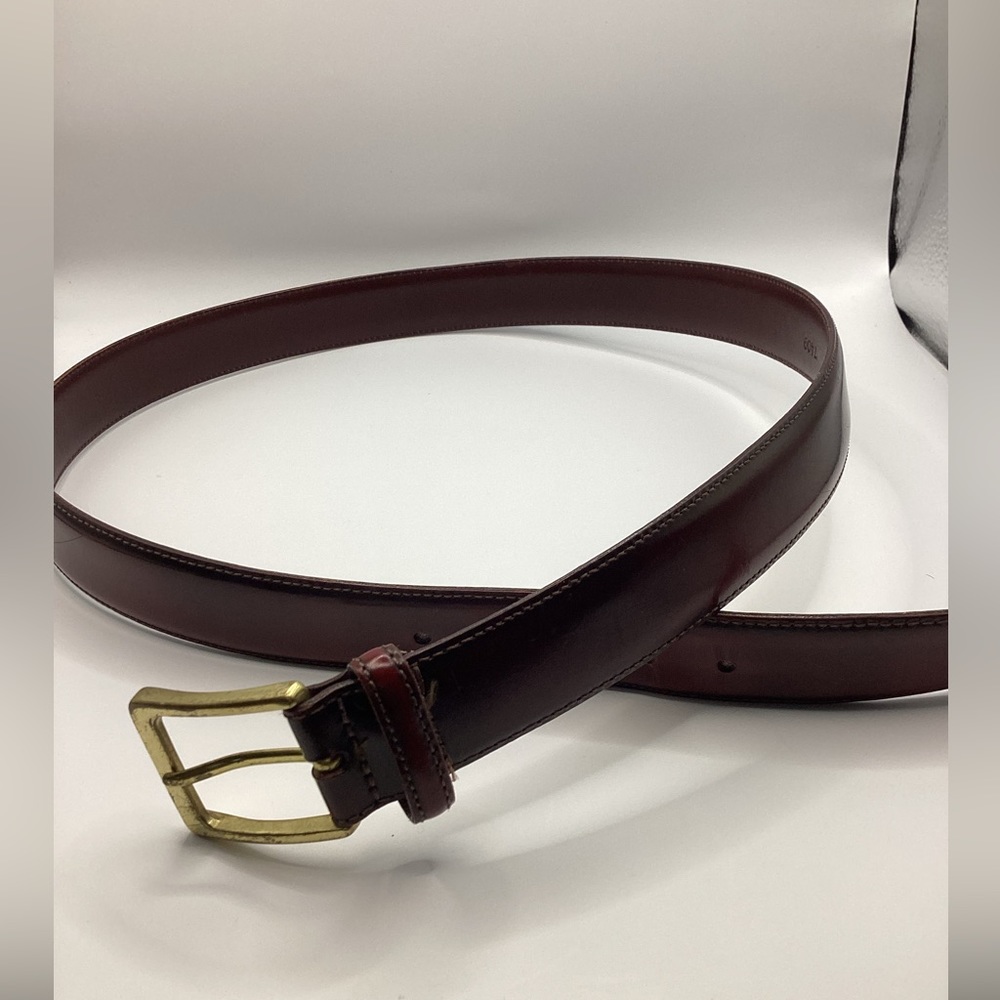 Smooth Reddish Brown Leather Belt with Gold Brass Buckle - Picture 5 of 15